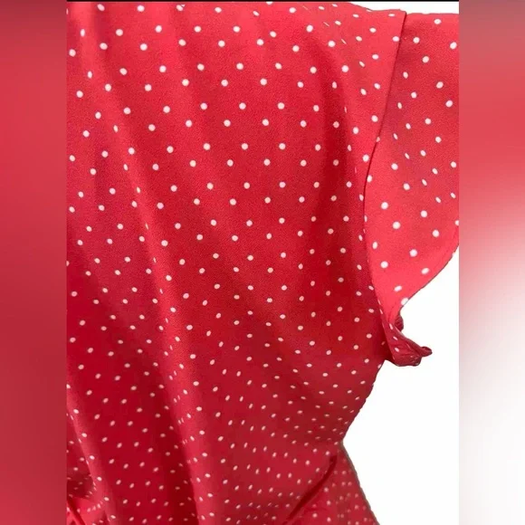 MODCLOTH Coral Orange Polka Dot Summer  Blouse With Tie Back Size Small - Picture 5 of 7